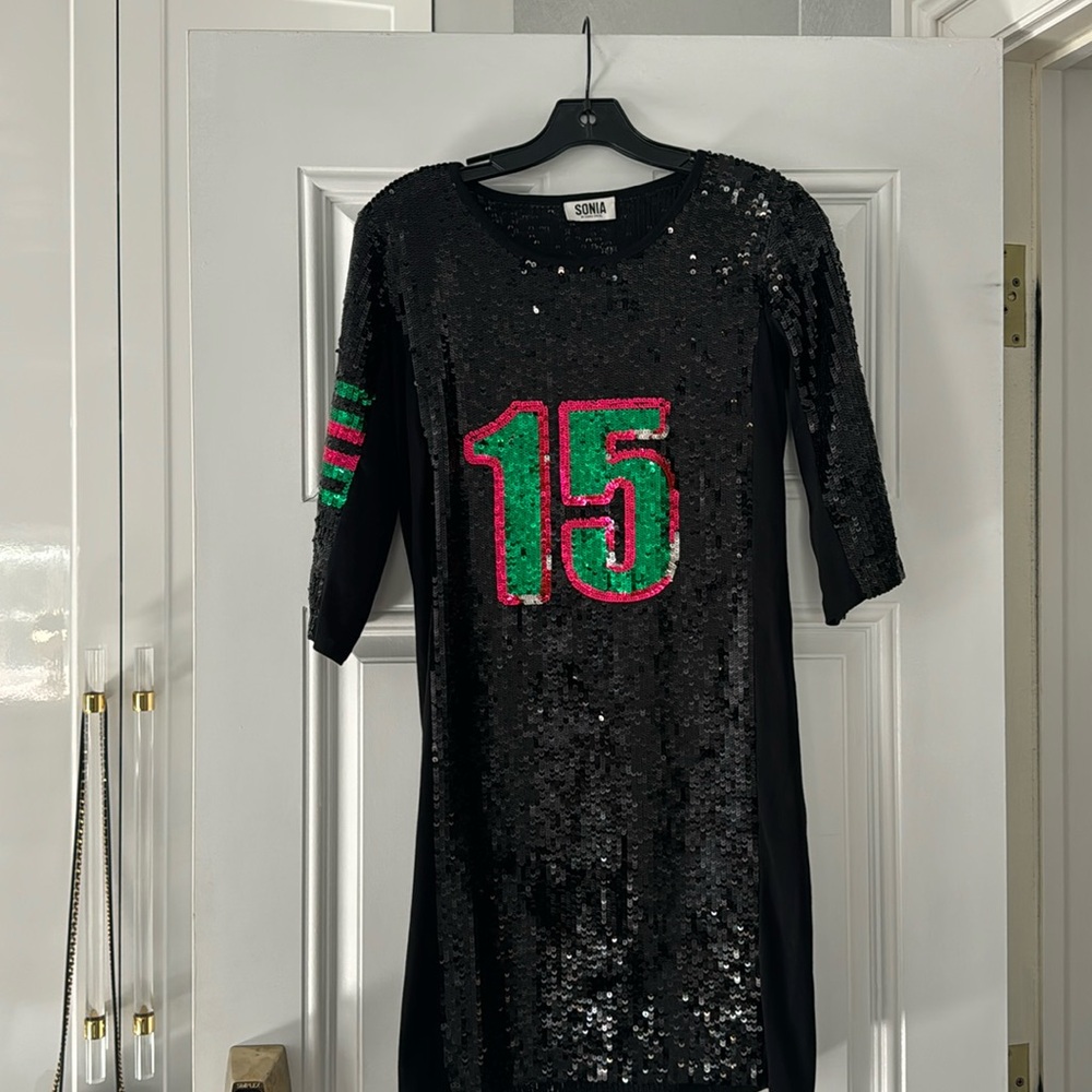 Sonia Rykiel black sequin “Jersey” dress.  “15” Fun party dress